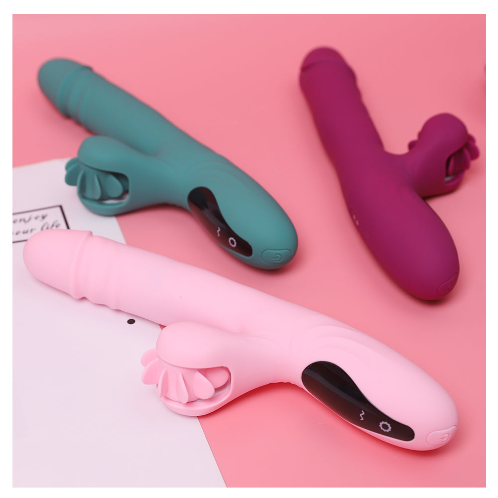 Women's Retractable Vibrator with Tongue-Licking Clitoral Stimulator for Adult Pleasure