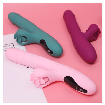 Women's Retractable Vibrator with Tongue-Licking Clitoral Stimulator for Adult Pleasure
